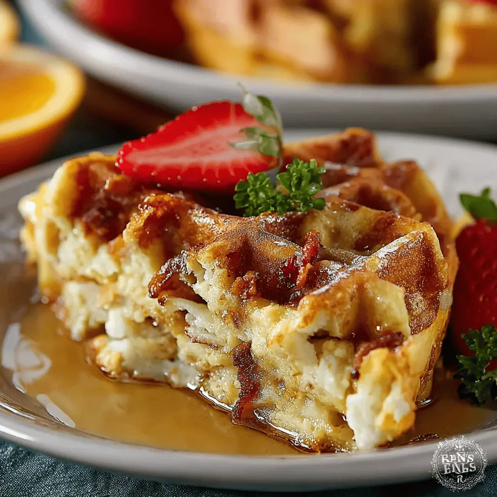 Easy Breakfast Casserole with Turkey Bacon and Waffles Recipe Delight