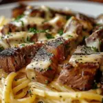 Steak and Creamy Garlic Parmesan Pasta