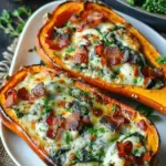 Stuffed Butternut Squash with Spinach, Bacon, and Cheese