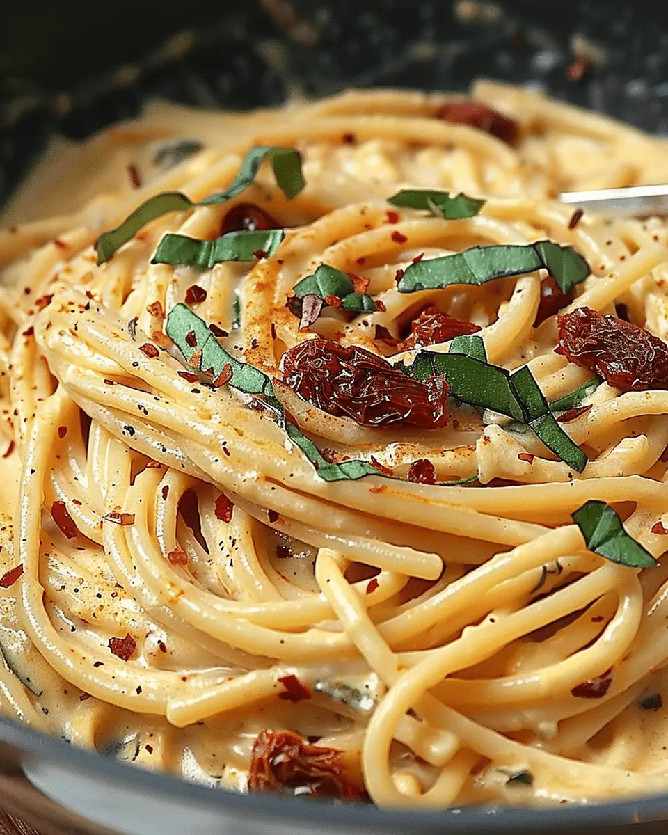 Sun-Dried Tomato Cream Sauce Spaghetti with Turkey Bacon Twist