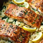 One Skillet Salmon with Lemon Orzo