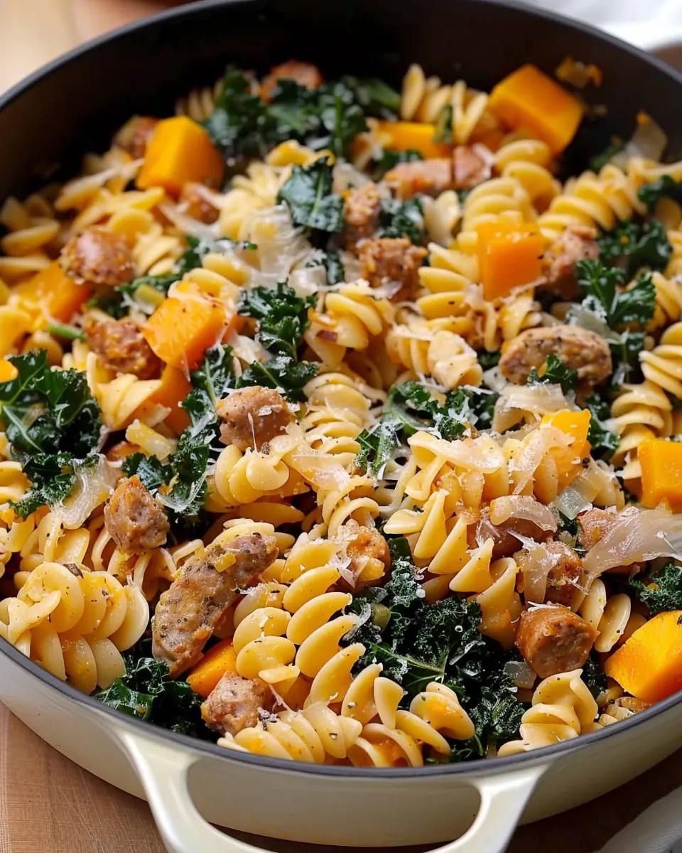 One Pot Butternut Squash Pasta: Easy Kale and Chicken Sausage Delight