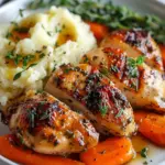 Garlic Herb Chicken with Mashed Potatoes and Glazed Carrots