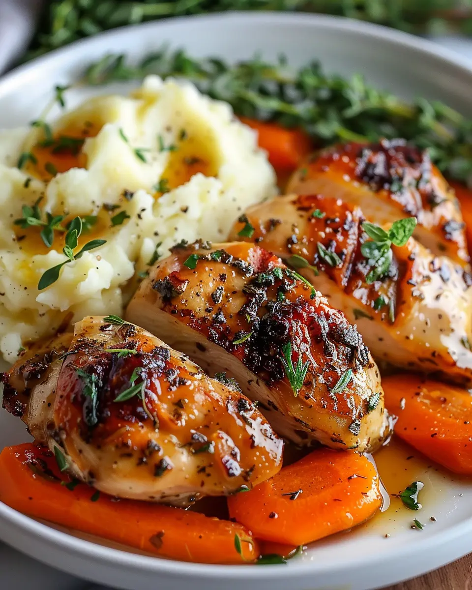 Garlic Herb Chicken: Easy Recipe with Mashed Potatoes &amp; Glazed Carrots