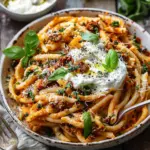 One Pot Sun-Dried Tomato Pasta with Whipped Ricotta.