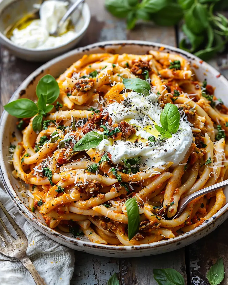 One Pot Sun-Dried Tomato Pasta with Whipped Ricotta Magic