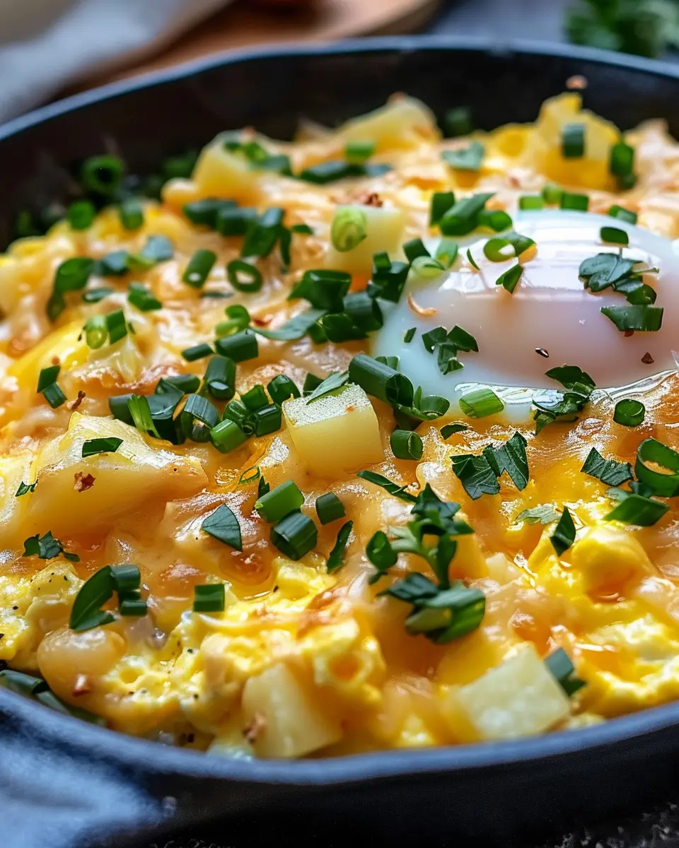 Cheesy Potato Egg Scramble with Turkey Bacon – A Comforting Breakfast