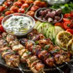 Greek Chicken Souvlaki Grazing Board with Feta Dip – A Mediterranean Feast to Share