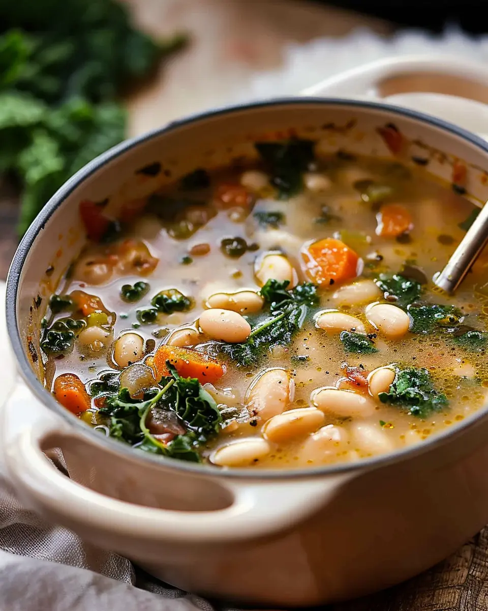 Hearty Tuscan White Bean Soup with Turkey Bacon and Chicken Ham
