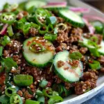Spicy Korean Ground Beef with Cucumber Salad delights all!