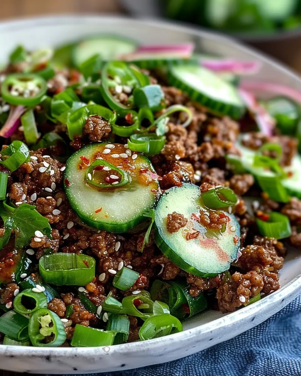 Spicy Korean Ground Beef with Cucumber Salad Delights All Taste Buds