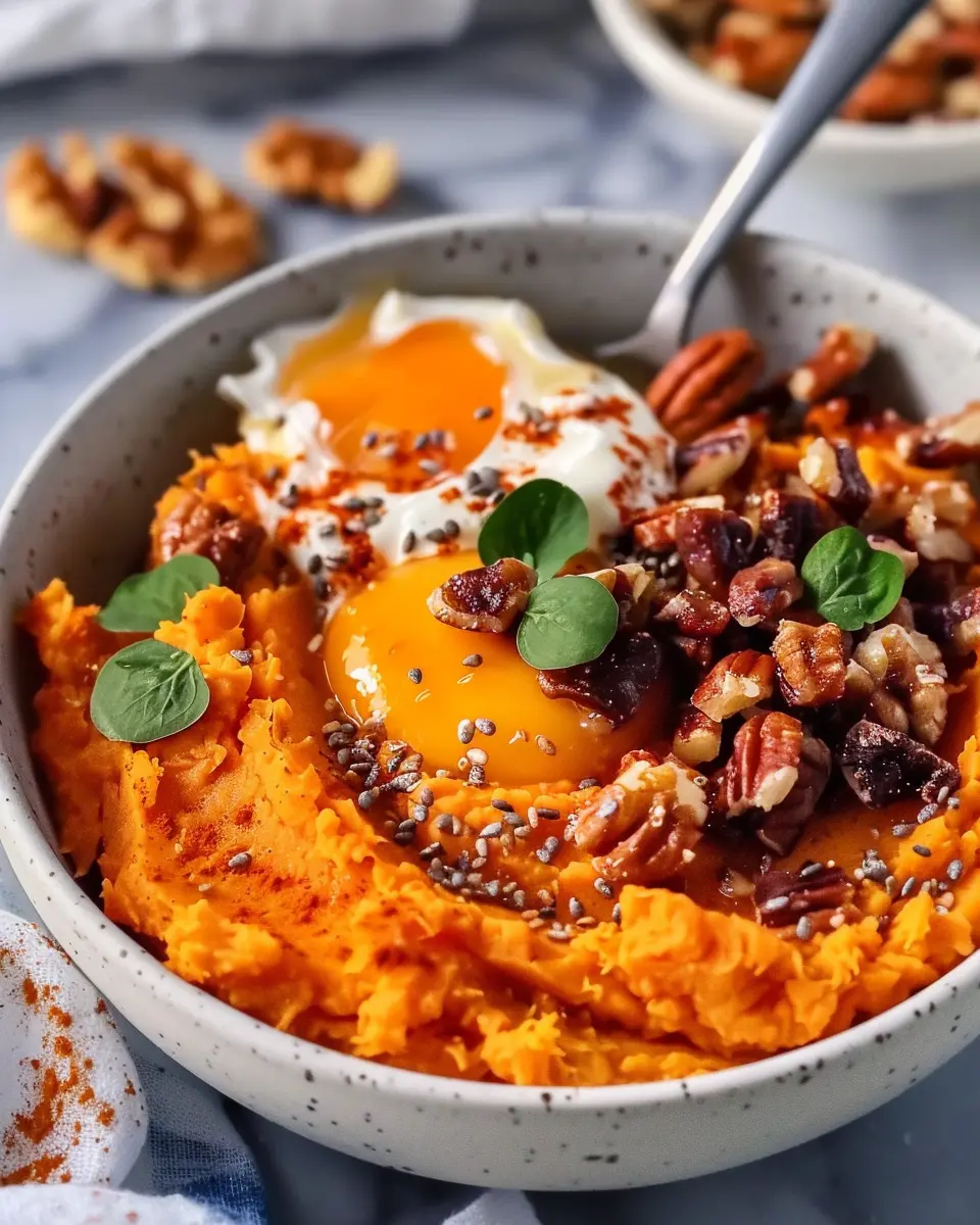 Delicious Sweet Potato Breakfast Bowl with Turkey Bacon and Spinach