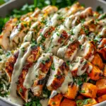 Nourishing Chicken & Sweet Potato Power Bowl with Creamy Garlic Sauce