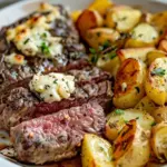 Garlic Butter Steak & Cheddar Potato Bake