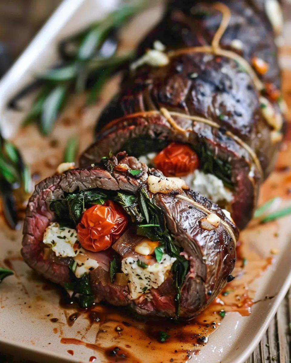 Italian Stuffed Flank Steak: Savory Recipe with Turkey Bacon and Chicken Ham
